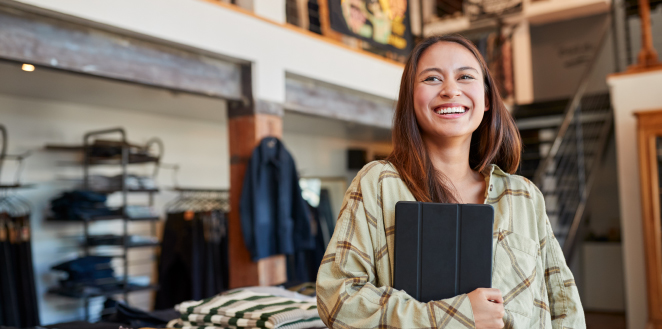 retail shopper smiling 