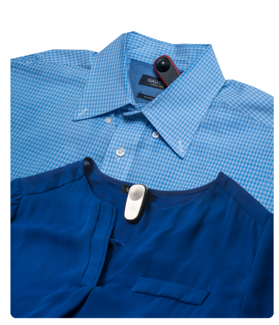 blue shirt with security tag