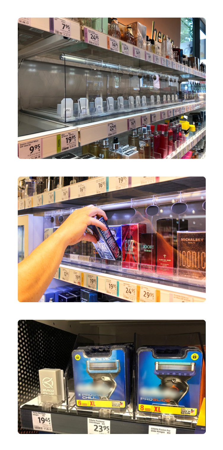 collage of smart shelves with products